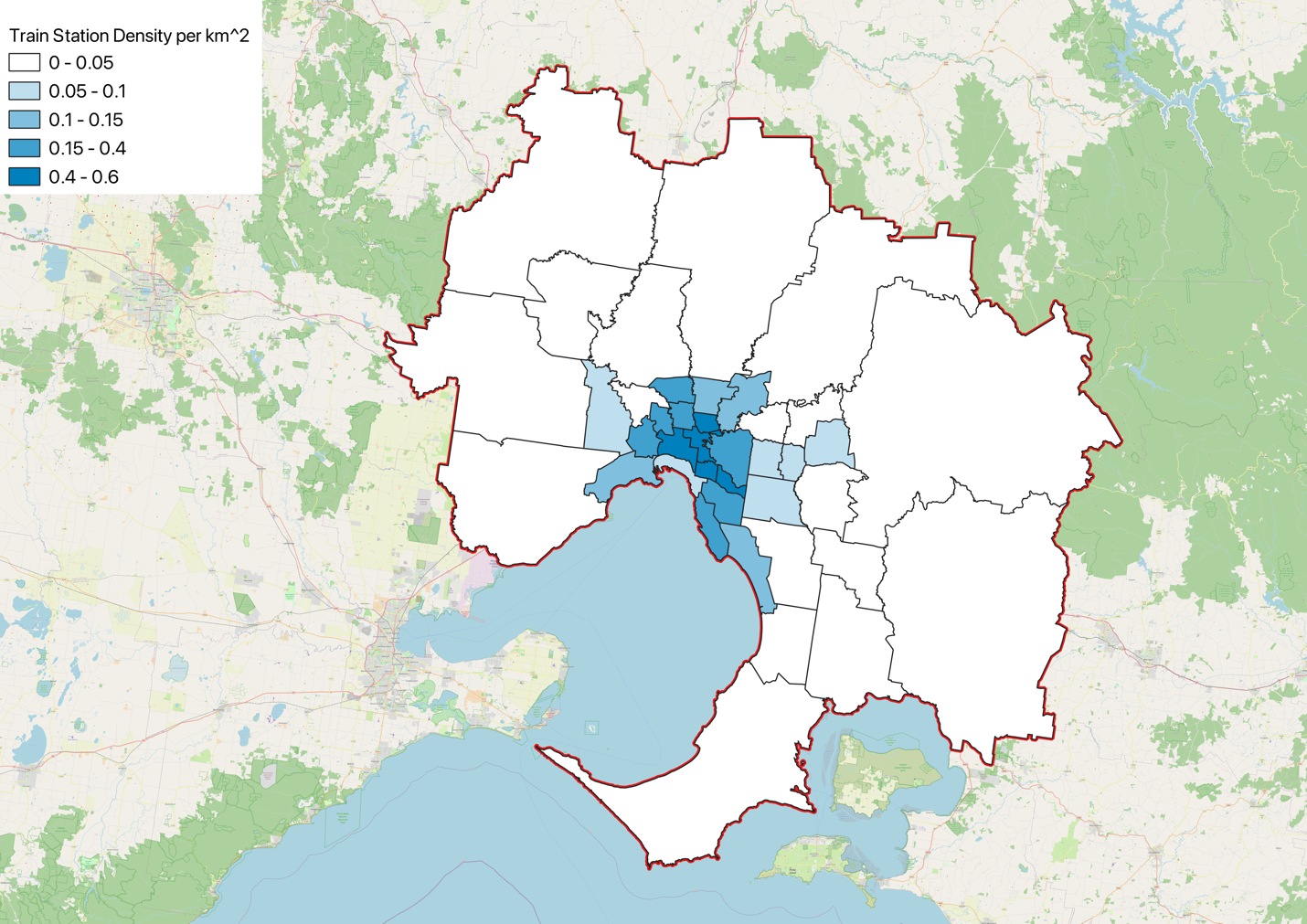 Original map of train station density across Greater Melbourne